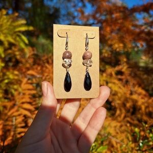 Coffee Jasper, Quartz, Onyx Earrings ~ Artisan Jewelry
